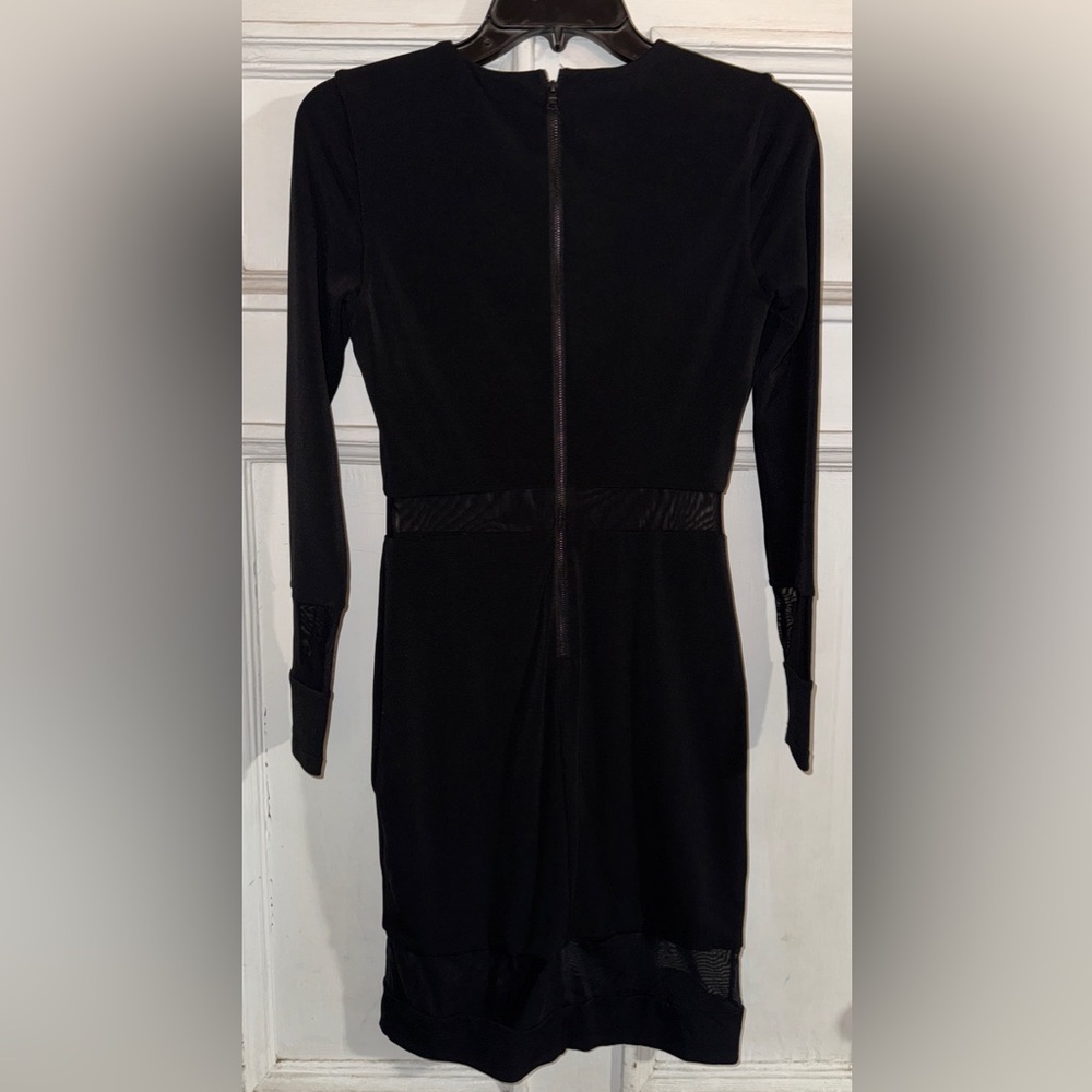 Alice + Olivia Black Long-Sleeve Mesh Insert Bodycon Dress - Picture 3 of 4
